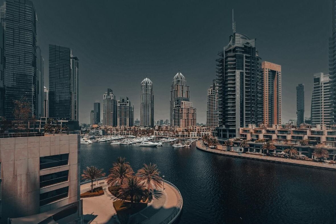 Dubai Marina towers and waterfront