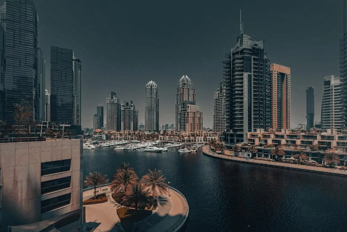 Dubai Marina towers and waterfront